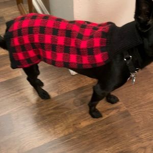 Plaid Knit Dog Coat.  Black and Red.  Medium.